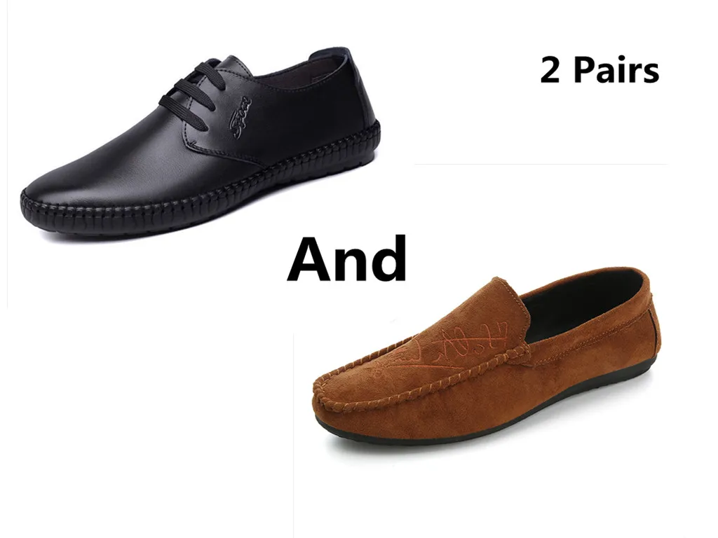style 17 Большие размеры 39-44; мягкие удобные мужские лоферы для отдыха; парусиновая Классическая обувь на плоской подошве для вождения; лаконичные туфли без застежки в стиле ретро; 2 пары - Цвет: style 17