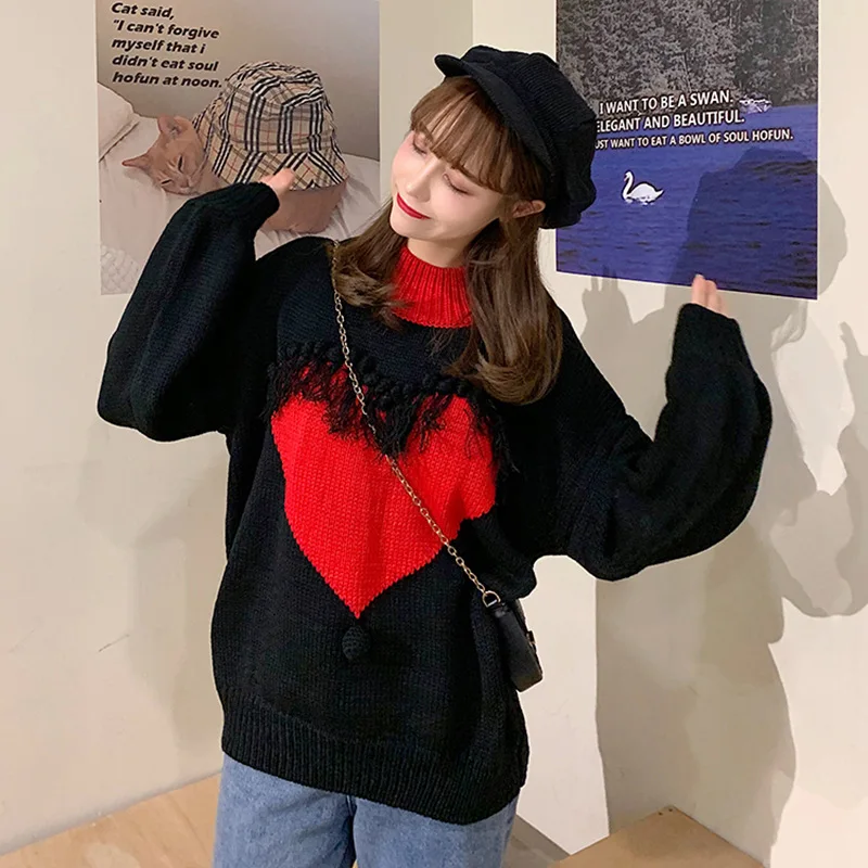 Женский свитер с кисточками белый красный длинным рукавом | Женская одежда