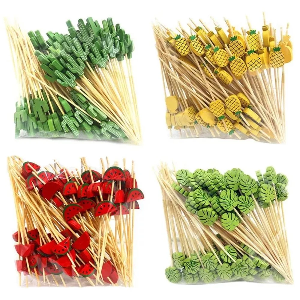 

100 Pcs Disposable Bamboo Picks Food Fruit Cocktail Handmade Toothpicks Picnic Party Supplies Decoration