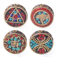 2pcs 22mm flat round handmade nepalese buddhist tibetan brass metal clay loose craft beads for necklace jewelry making diy