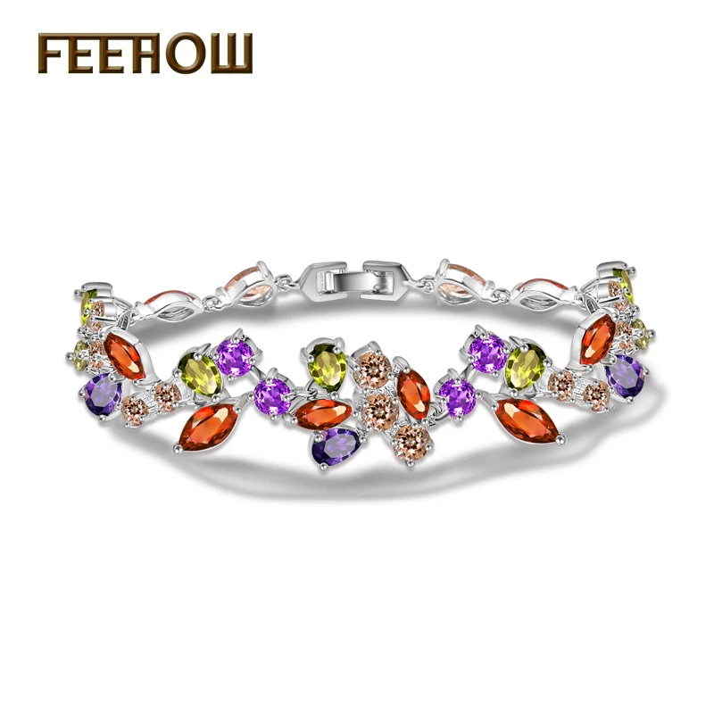 FEEHOW модный прозрачный белый браслет с маркизой и грушевидной огранкой AAA +