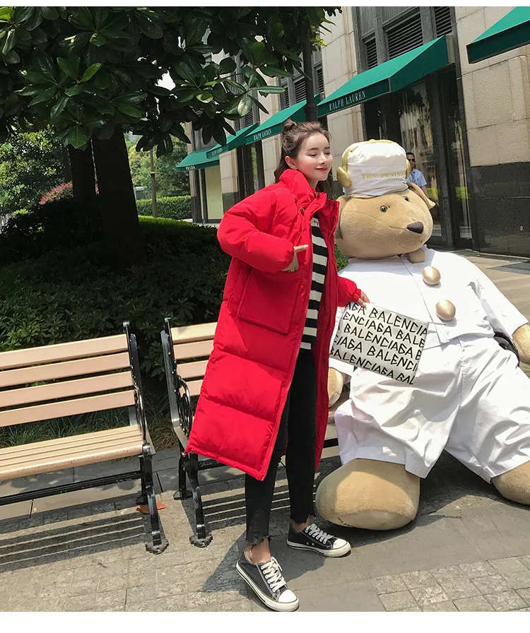 Зимнее пуховое пальто со стоячим воротником, свободная длинная теплая Женская куртка с хлопковой подкладкой, Casaco Feminino Abrigos Mujer Invierno Parkas, верхняя одежда