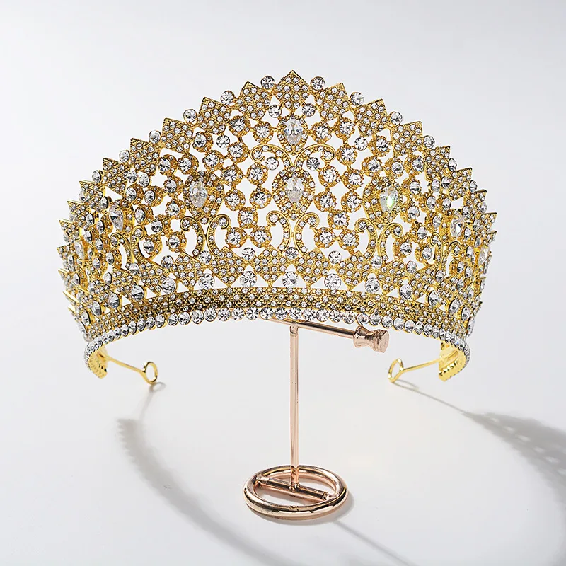 

Gorgeous Cubic Zirconia Crystal Wedding Bridal Tiaras Gold Big Crowns Diadem Women Hair Jewelry Accessories Evening Party Gifts