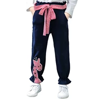 children girl casual pants spring autumn kids trousers ruffle cute cartoon embroidery baby girls pants fashion sports pants