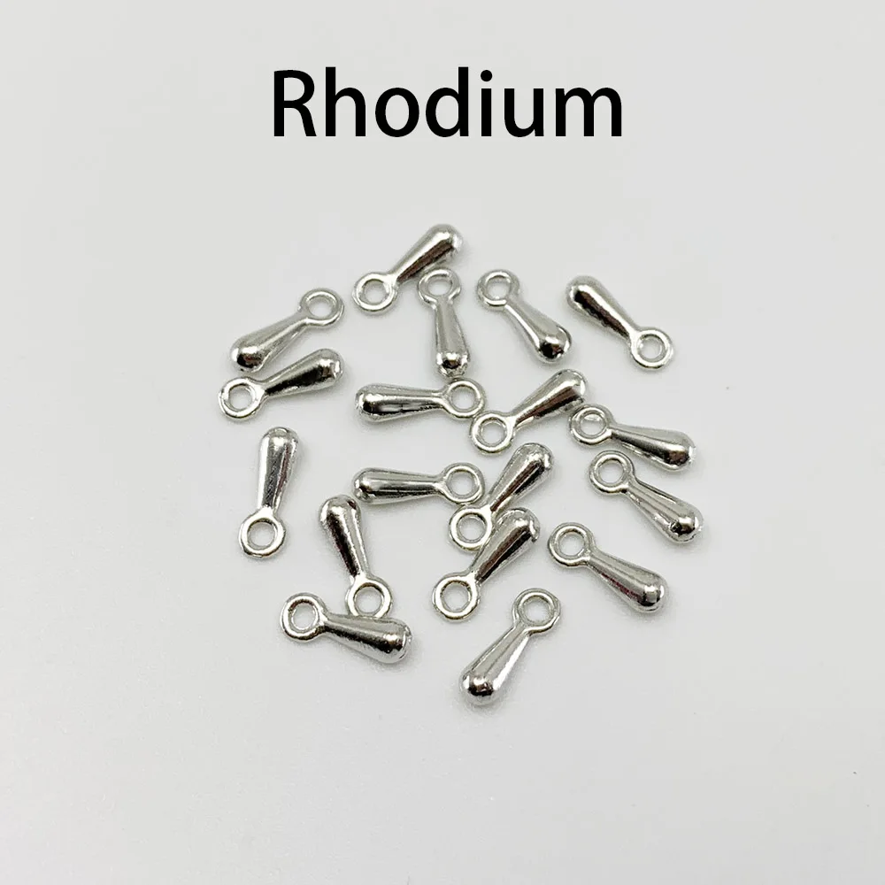 Rhodium 200 шт./лот золотые/Серебряные кулоны в форме капель воды 2*7 3*9 мм для удлиняющей цепи для хвоста DIY аксессуары для изготовления ювелирных изделий - Цвет: Rhodium