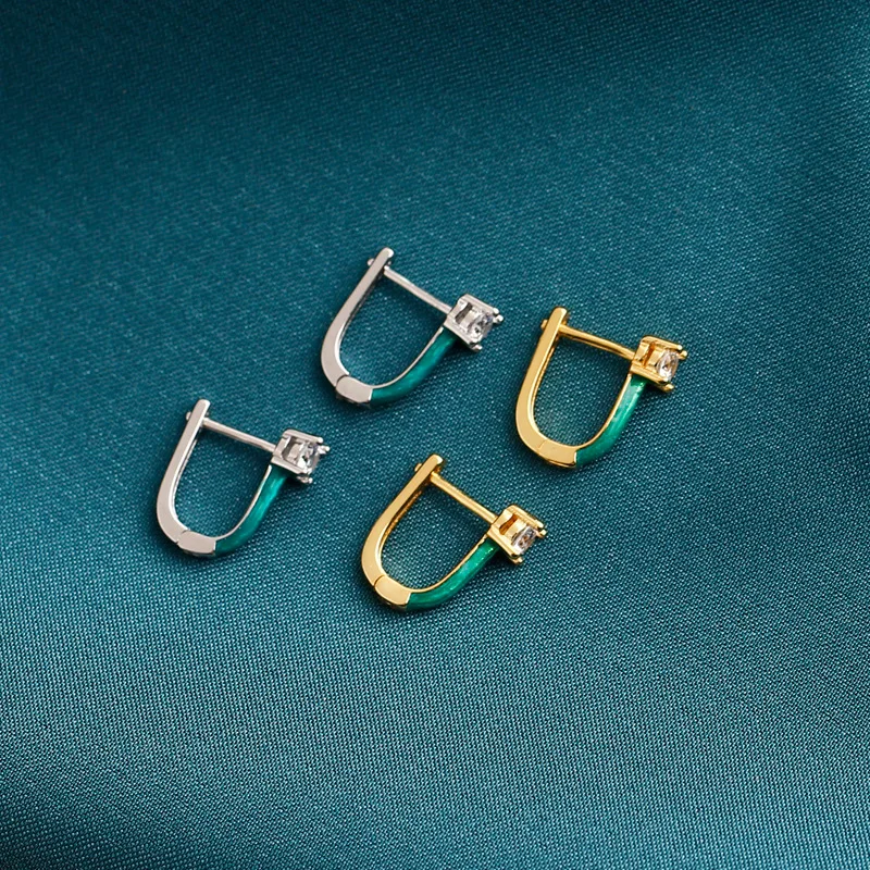 

PONYKISS Trendy S925 Sterling Silver U Letter Geometry Zircon Huggie Hoop Earrings for Women Party Accessory Minimlist Jewelry