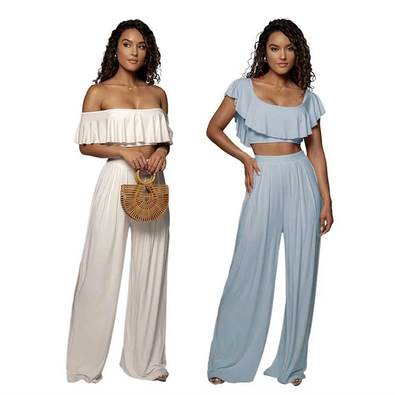 

Комплект из двух предметов, женский летний модный костюм 2021, топ-труба и брюки с широкими штанинами, костюмы для женщин