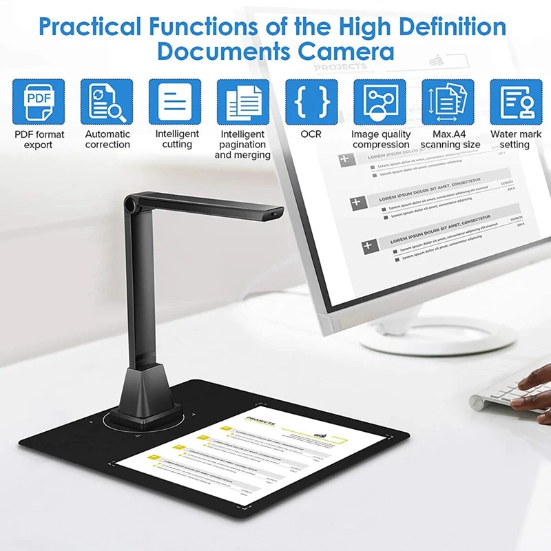 

Notebook Computer Document Camera, A4 Format OCR Function LED Light,Suitable for Long-Distance Learning in the Classroom