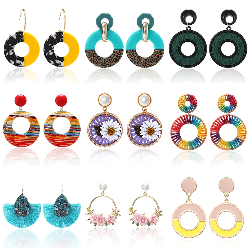 Новые богемные акриловые серьги для женщин 2020 эффектные круглые цветные