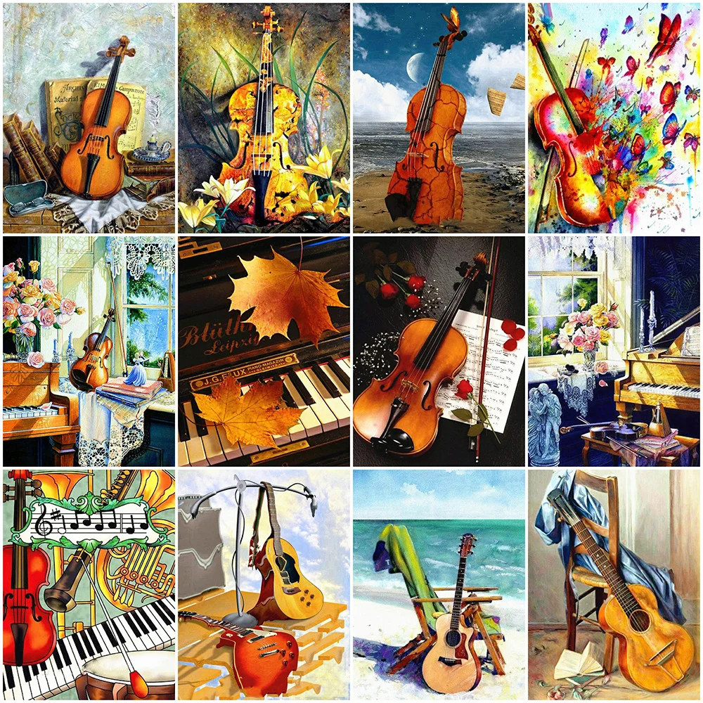 

HUACAN DIY Diamond Painting Landscape Rhinestone Of Picture Cross Stitch Violin Diamond Embroidery Piano Decoration