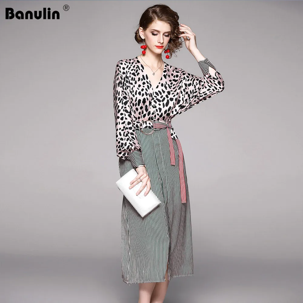 Женское модельное платье Banulin весеннее с леопардовым принтом и рукавами