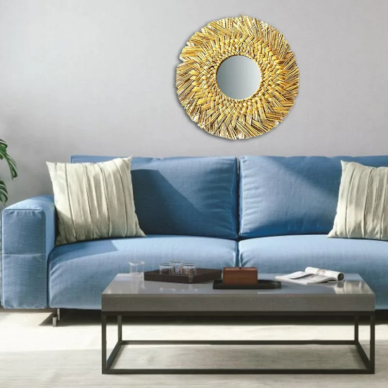 

40CM Wall Mirror Woven Handmade Makeup Mirror Innovative Art Decor for Bathroom Bedroom Wall Hanging Decoration