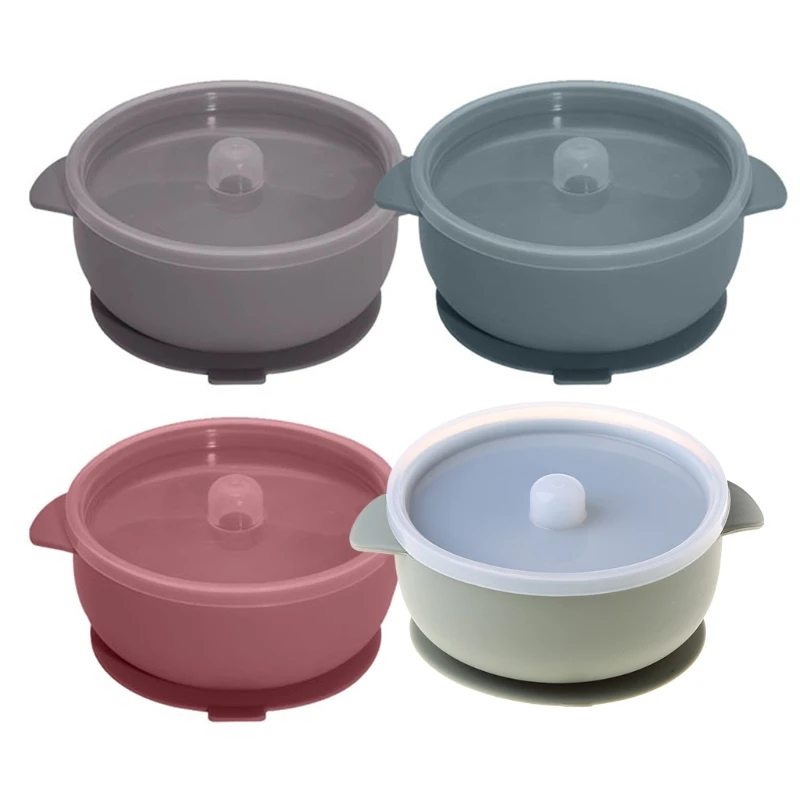 

Portable Solid Colour Baby Silicone Plate Bowl Toddler Feeding Double Handle