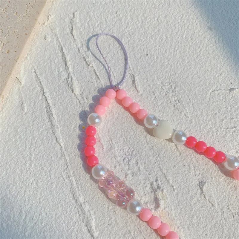 for charm phone soft gift pink lanyard women jewelry beaded mobile strap sweet phone wrist chain anti lost cellphone chain new free global shipping