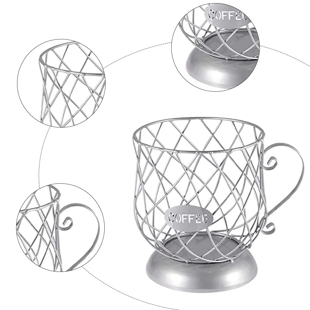 

Newest Coffee Pod Holder K Cup Storage Basket Mug Shape Coffee Capsule Container Organizer For Counter Bar Silver Kitchen Tools