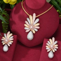 missvikki luxury bridal wedding 2pcs big flower pendant earrings necklace jewelry set super cz new accessories high quality