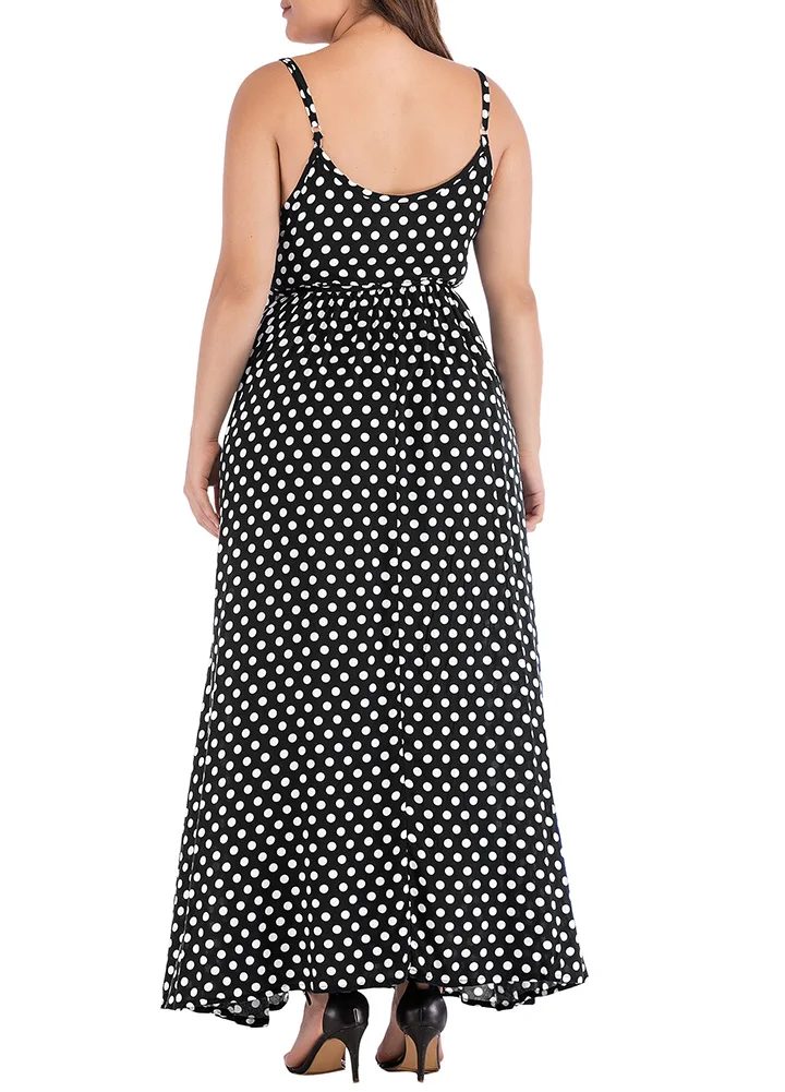 Платье женское длинное в горошек пикантный пляжный сарафан на бретелях спагетти