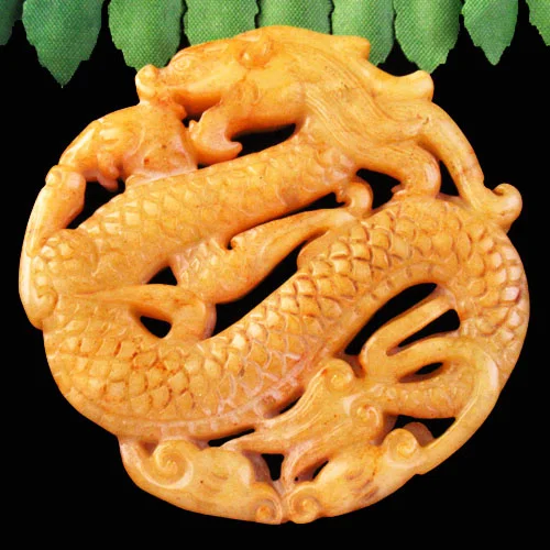 

Carved Yellow Chinese Old Jade Dragon Pendant Bead 67x8mm SK60044