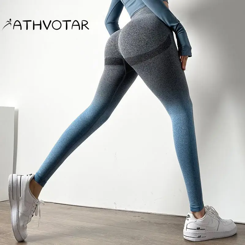 

Штаны Для Йоги ATHVOTAR с градиентом, женские облегающие персиковые брюки на бедрах с высокой талией, быстросохнущие штаны для фитнеса и бега