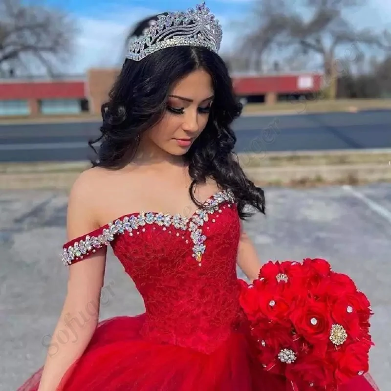 Красное Бальное Платье с бусинами пышные платья корсет на спине Красочное платье
