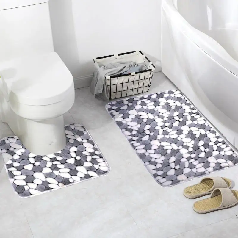 

2pcs/set Stone Non Slip Bathroom Mat Set Flannel Anti-Slip Kitchen Bath Mat Carpet Bathroom Toliet Rug Washable Tapete Banheiro