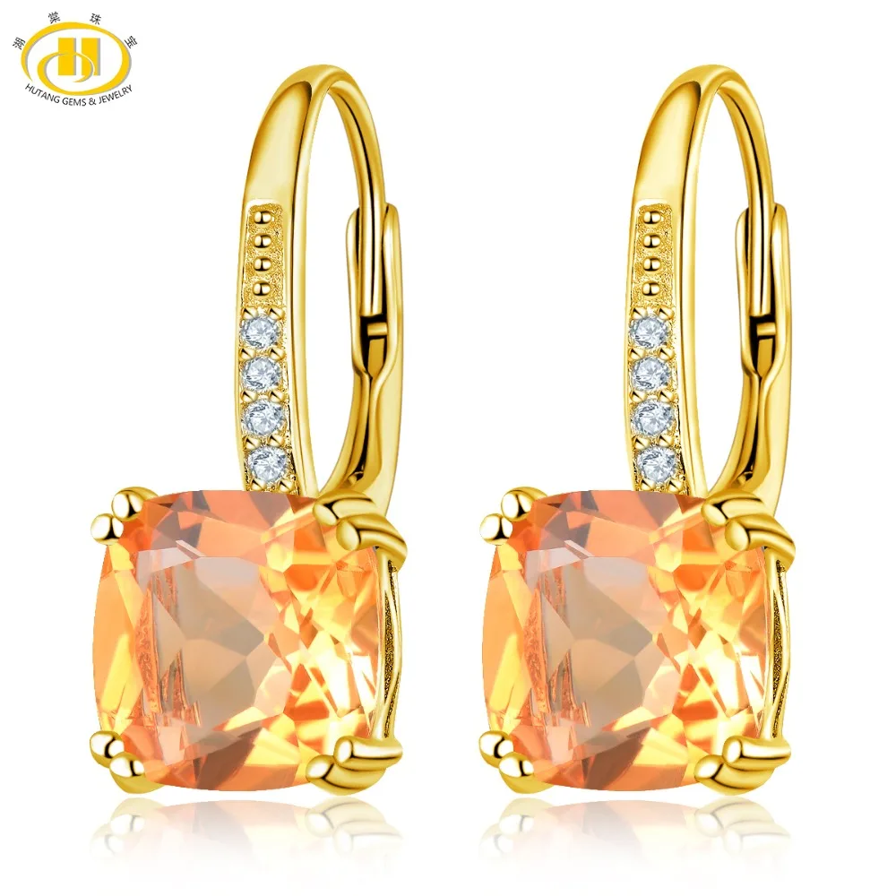 Hutang 5.86ct голубой топаз Женские Висячие серьги, натуральный драгоценный камень 925 пробы серебро изысканные Элегантные классические ювелирные изделия для подарка - Цвет камня: Citrine