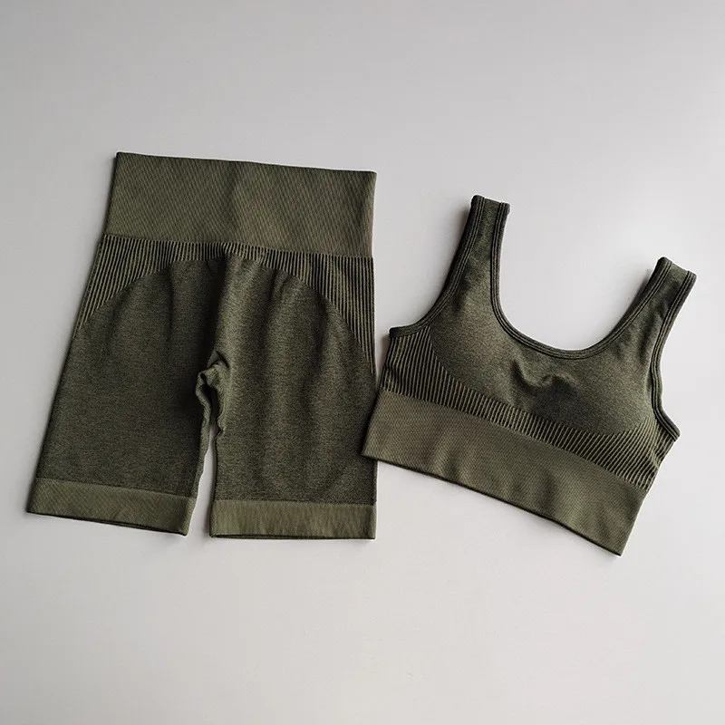 Бесшовный спортивный костюм в полоску женский бюстгальтер шорты для йоги фитнес