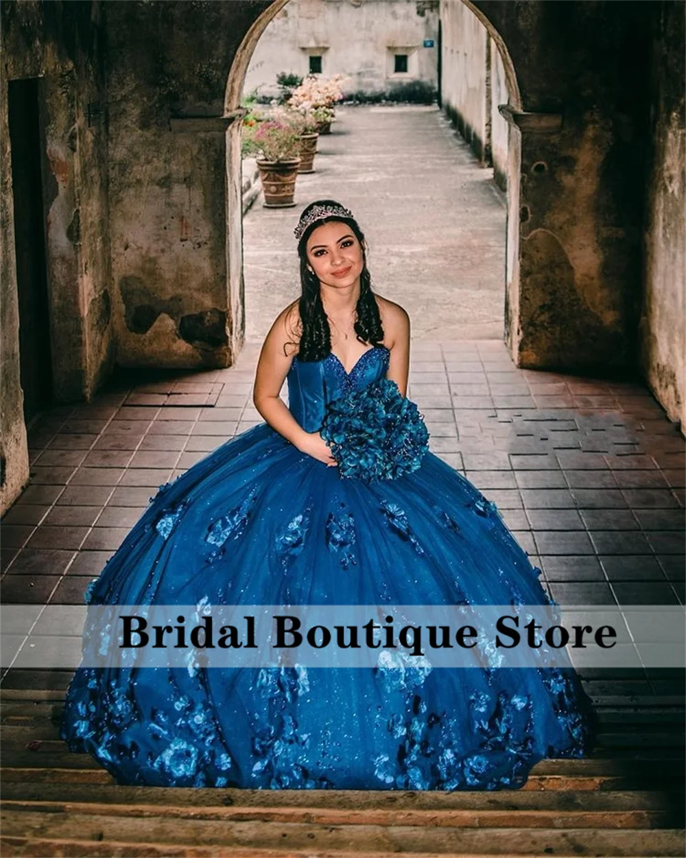 

Blue Lace-Up Sweetheart Ball Gown Quinceanera Dresses Tulle Appliques Beaded Pageant Corset Dress vestido de 15 anos XV