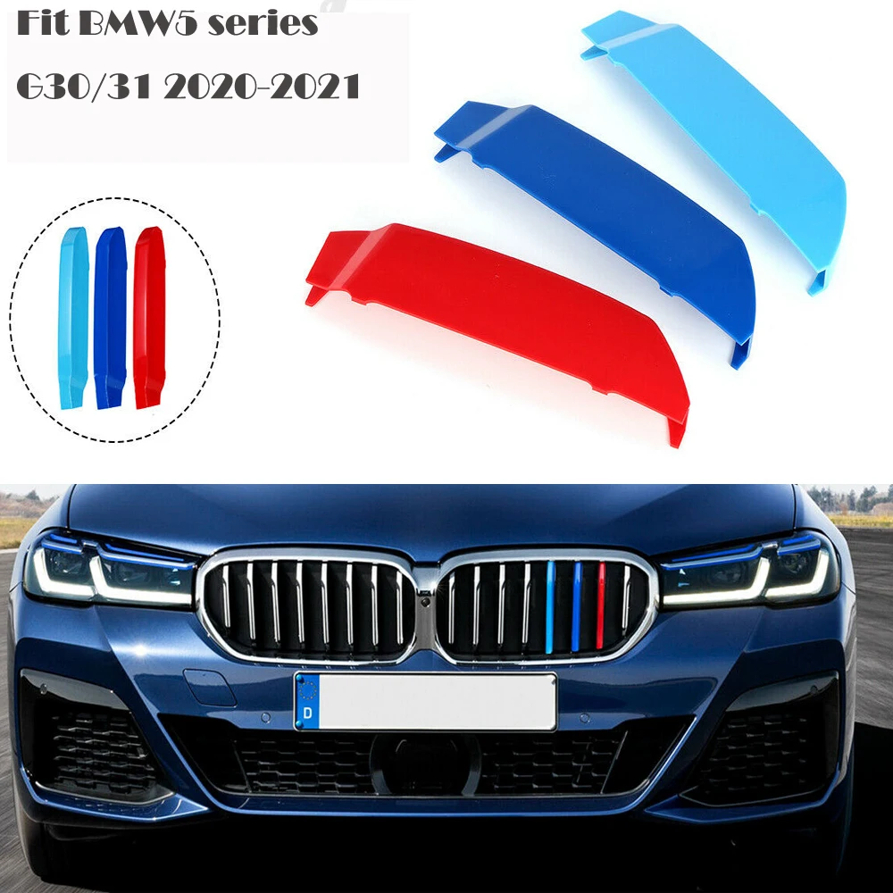 Fit 20-21 BMW5 G30/G31 LCI M-SPORT Design 3-Color Kidney Grille Clip Stripe with 8-slats Fit 20-21 BMW5 G30/G31 LCI M-SPORT Design 3-Color Kidney Grille Clip Stripe with 8-slats
