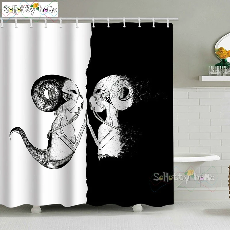 

Alien Black And White Shower Curtain Sheep Constellation