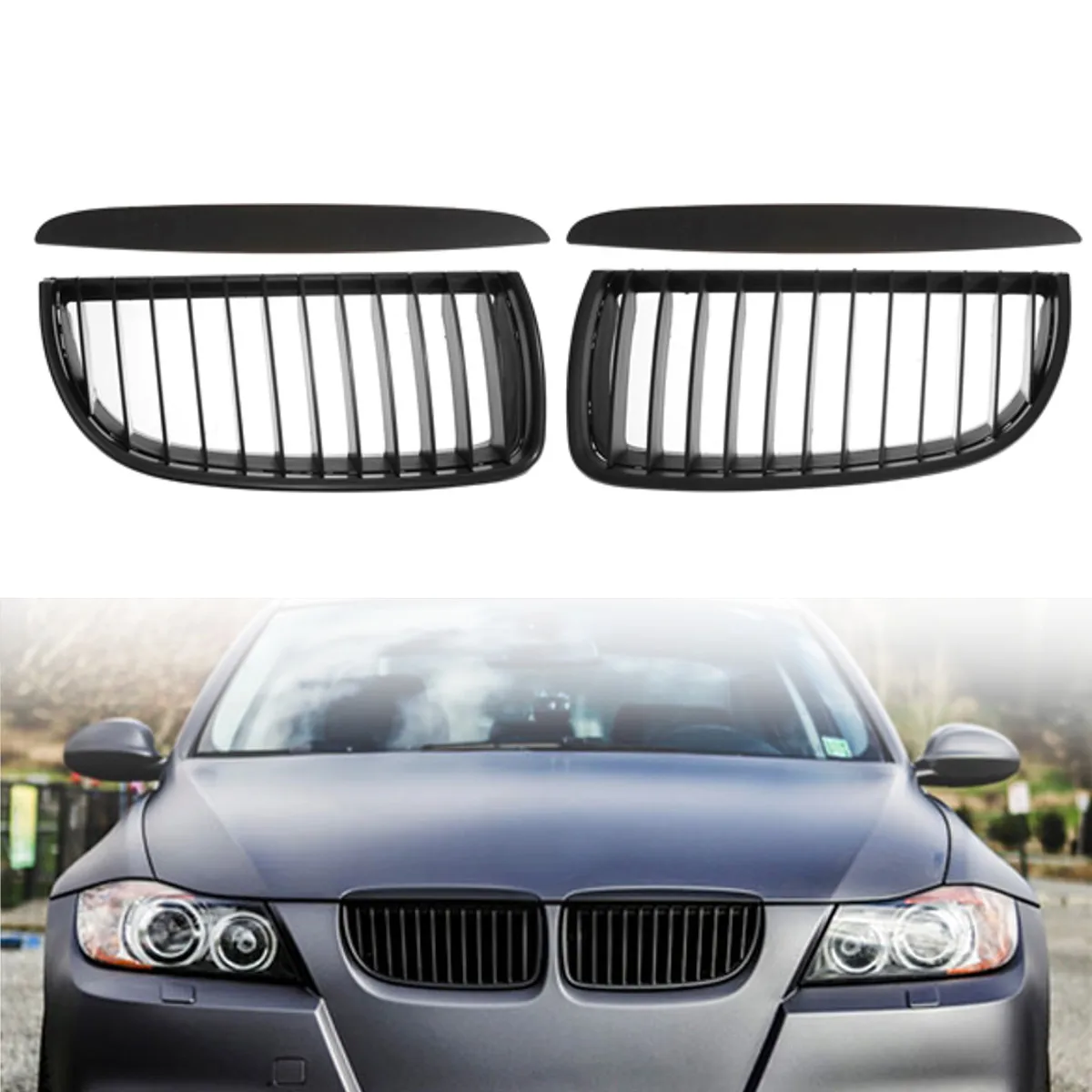 

Решетки для почек, решетки передние для BMW E90, E91, 3 серии, седан, 2004, 2005, 2006, 2007, 2008, 4 шт.