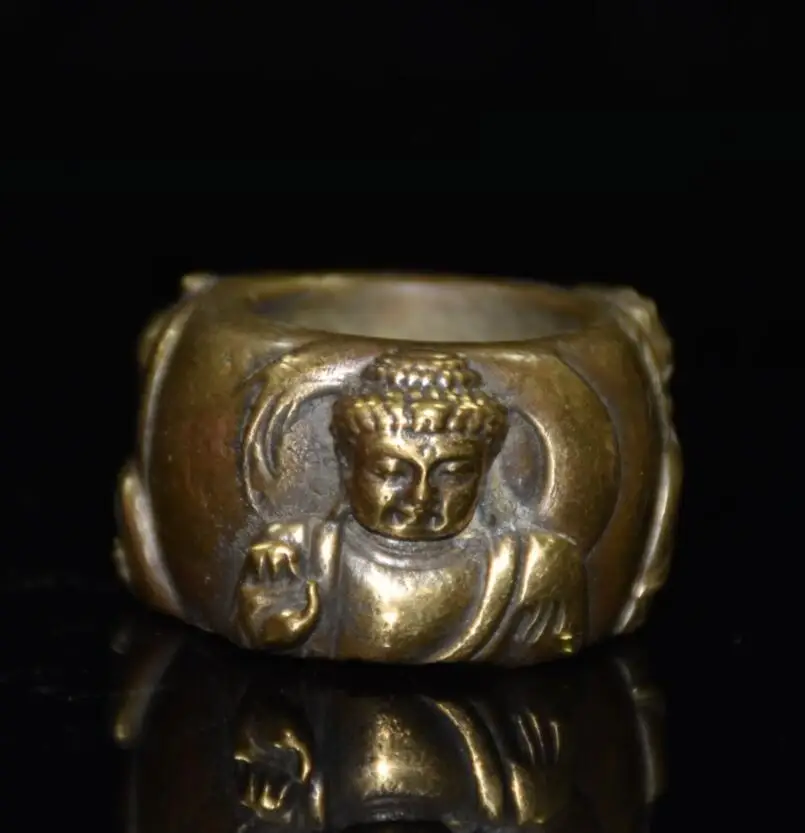 

Китайское Латунное архаизированное кольцо с головой Будды, Ремесленная статуя