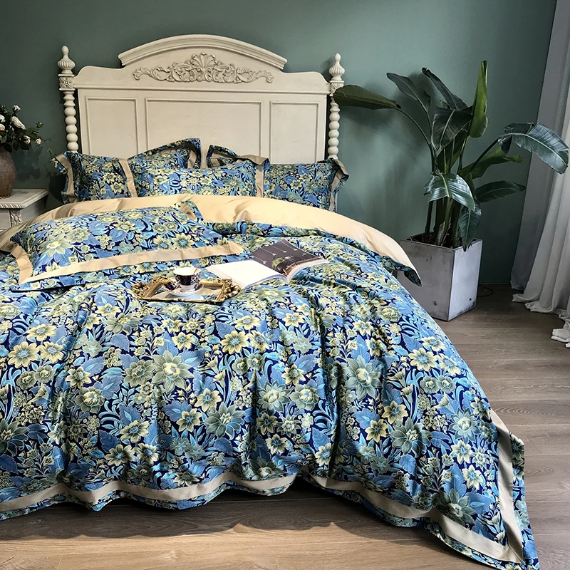 

Nordic Style Long Staple Cotton Bedding Set Satin Simple Retro Duvet Cover Light Luxury Bedsheet Pillowcase King Queen 4 PCS