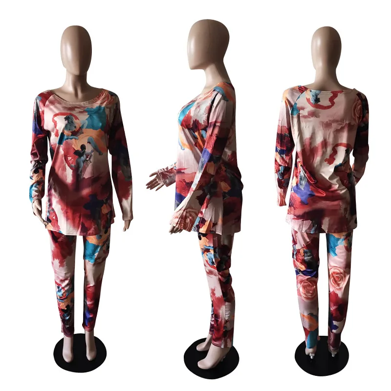

Fashion Tracksuits Women's Tie Dyed Printed Oversized Loose Sports Shirt 2 Pieces Set Pullover Spring Sportswear Pant Suit