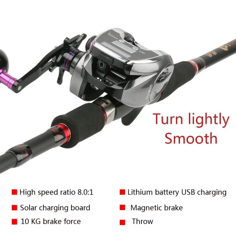 

Fishing Reel Low Profile Linecounter Reel 8.0:1 6+1 Ball Bearing Bait Casting Reel Baitcast Digital Display Drop Wheel