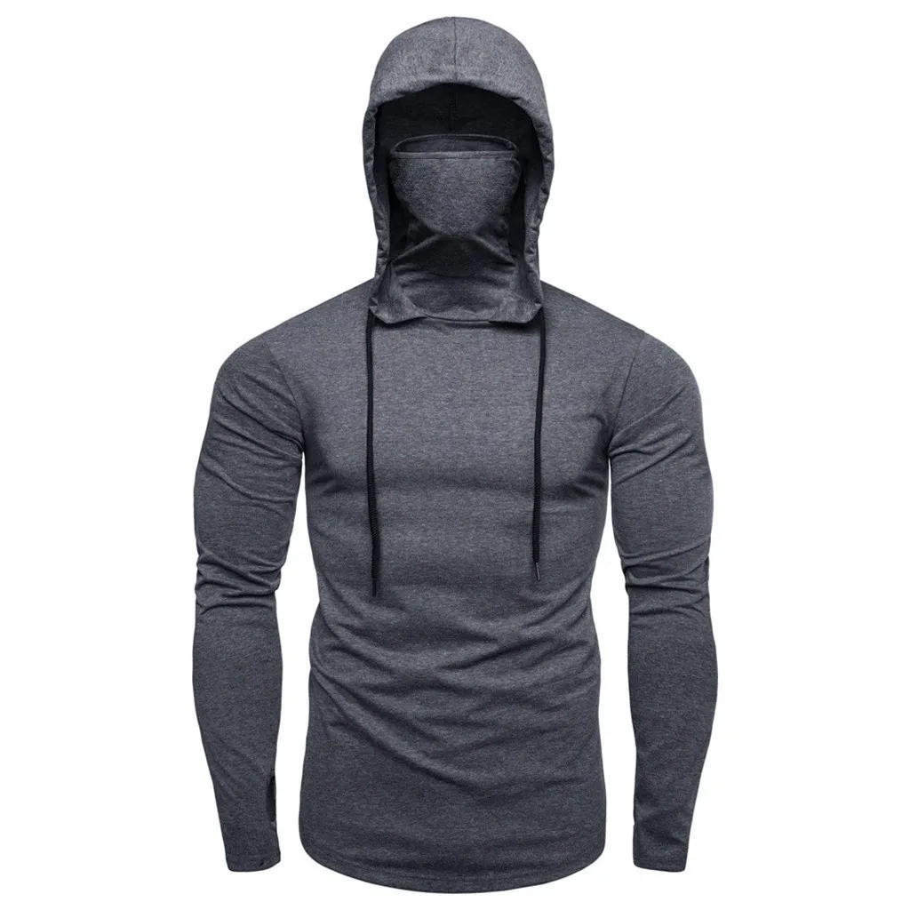 

MUXNSARYU Mens Gym Thin Hoodie Long Sleeve Hoodies Mask Sweatshirt Casual Splice Large Open-Forked Mask Hoodie Sweatshirt Hooded