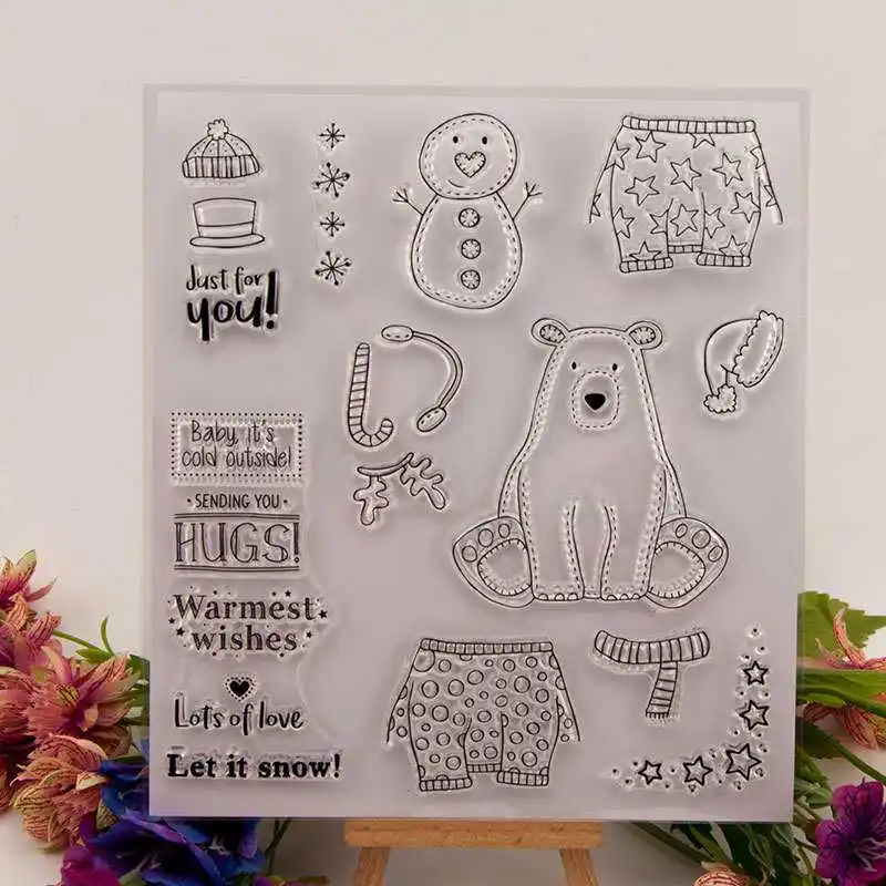 Рождественские прозрачные штампы в виде снежного медведя для рукоделия