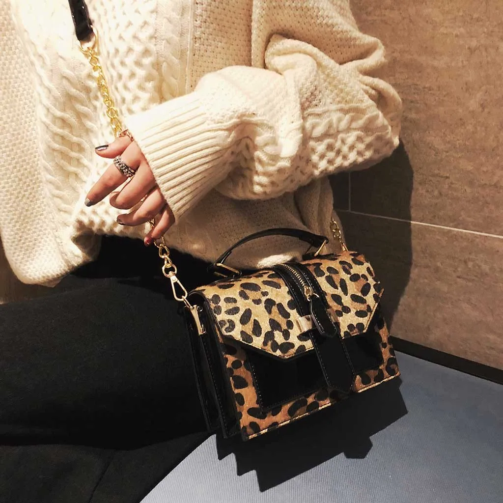 2019 women's leopard handbags PU leather shoulder bags solid black and burgundy Crossbody Bags For Women lady chain Bag#35 | Багаж и