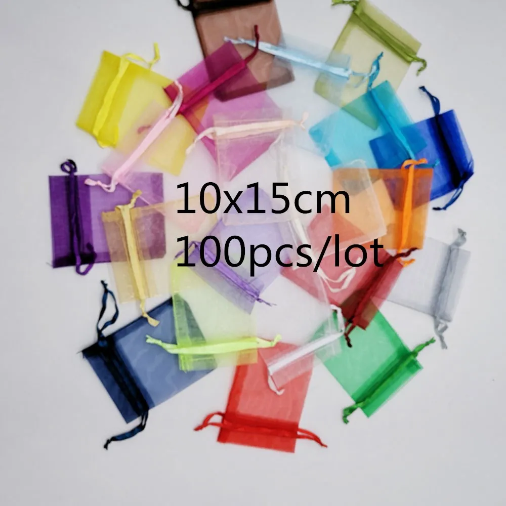 100 шт Подарочная сумка 10x15 см маленькие подарочные мешочки из органзы для