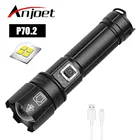 Мощный светодиодный фонарик Anjoet xhp70.2, внешний аккумулятор, usb-зарядка, растягивающийся зум 18650 или 26650, перезаряжаемый фонарик