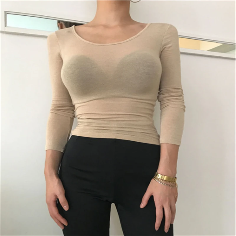 Новая весенняя Сексуальная футболка Женская эластичная в Корейском стиле