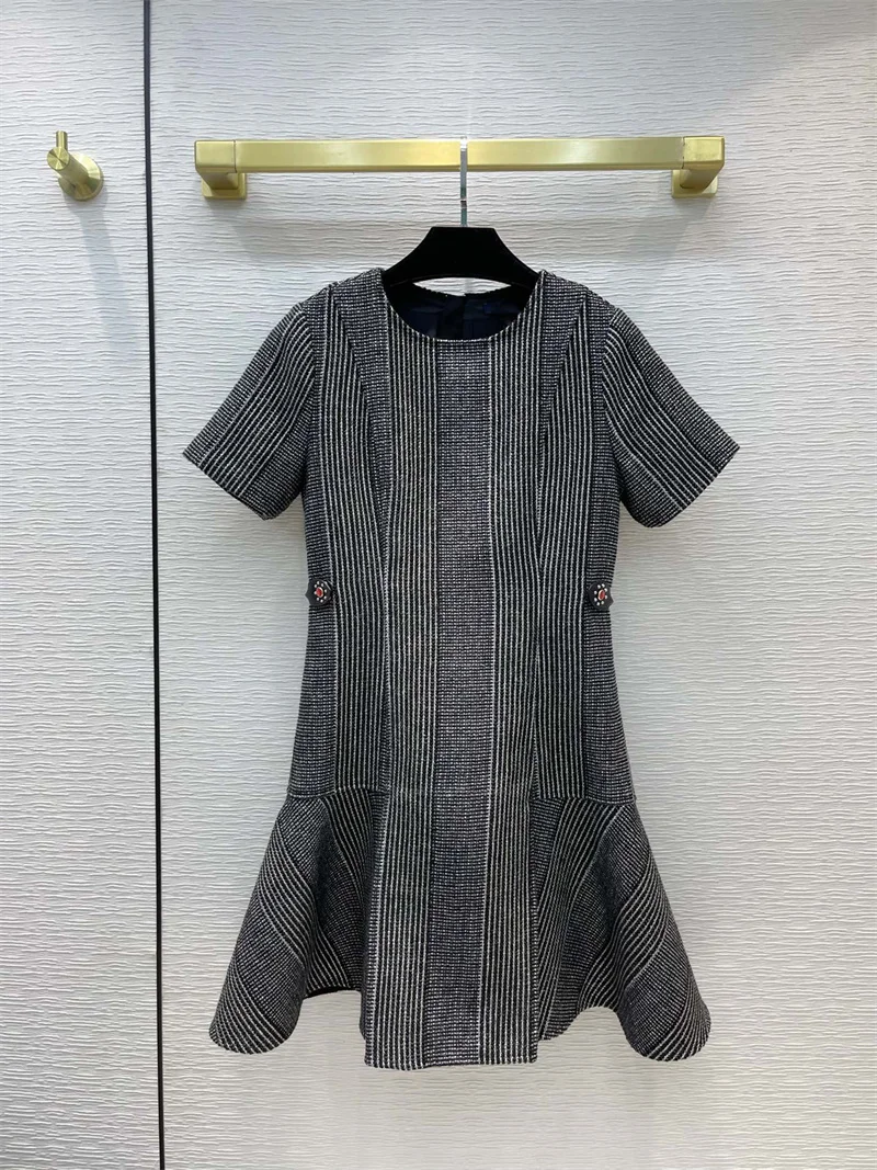 

Женские платья, новинка 2021, модное осеннее твидовое платье из смешанной шерсти с коротким рукавом