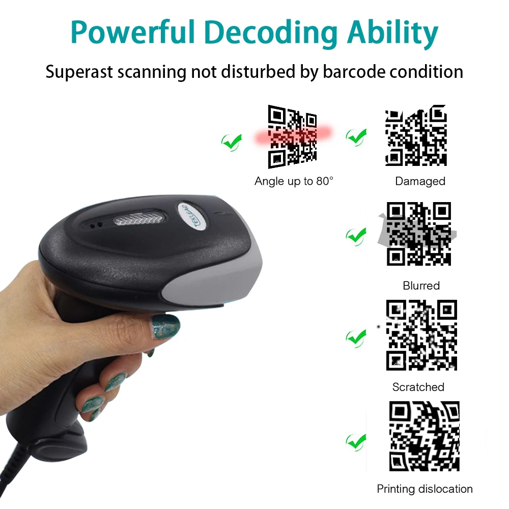 USB проводной CCD 2,4G Bluetooth сканер штрих-кода автоматическое сканирование 1D 2D QR-считыватель штрих-кода для мобильной оплаты (art.: 3920cbb77008a) - 3920cbb77008a
