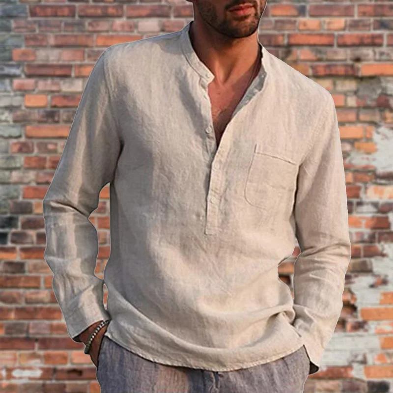 

2021 New Men Shirt Men's Casual Blouse Cotton Linen Shirt Loose Tops Short Sleeve Tee Shirt Spring Autumn Summer Casual Handsome