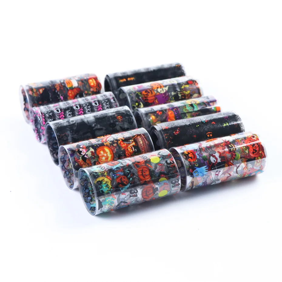 10 шт./компл. Хэллоуин голографический лак для ногтей Фольга кости летучая мышь в