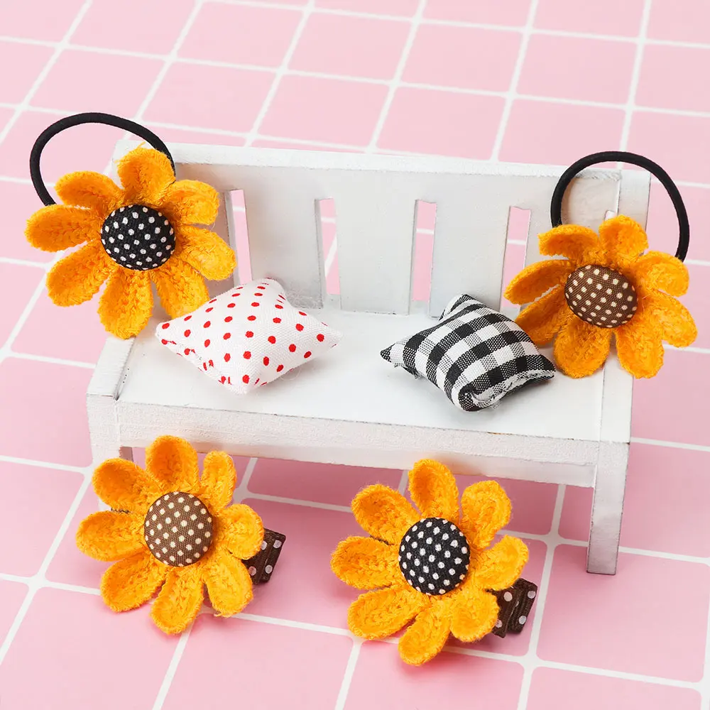 4 шт. милый эластичный с цветочным принтом для девочек волосы резинки набор