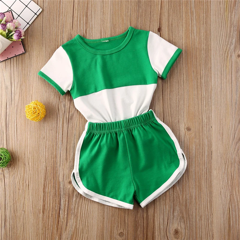 Модный трендовый Детский костюм из двух предметов пуловер с коротким рукавом и