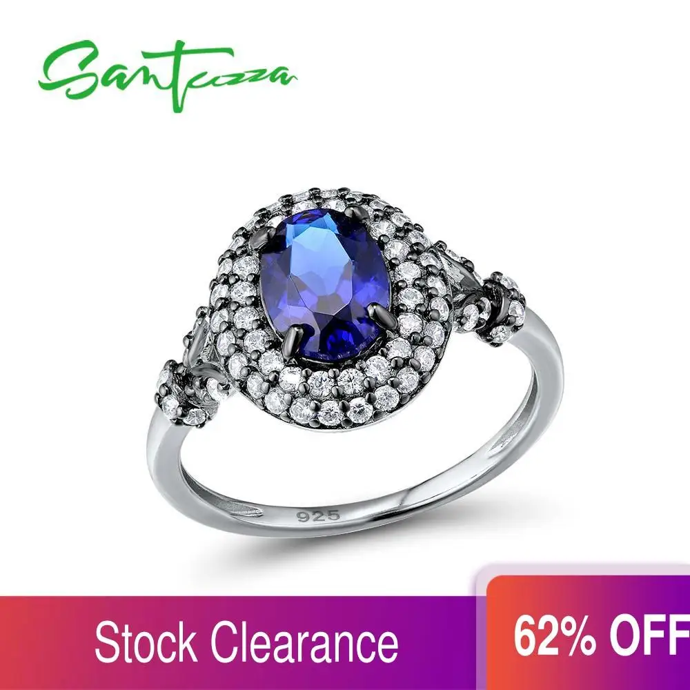 Rainmarch чистый 925 серебряные кольца для женщин блестящие синий камень белый