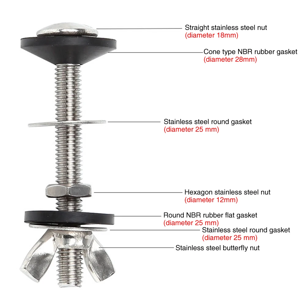 

2pcs Cistern To WC Pan Universal Stainless Steel Spare Home Bathroom Water Tank Bolt Through Kit Fixed Practical Accessories