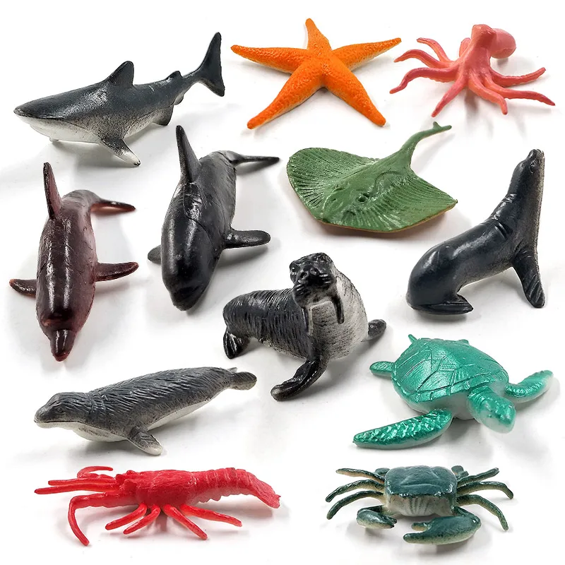 12 pcs sea animals 12 шт. искусственный Омар черепаха Краб Морская звезда морж Дельфин Осьминог Акула КИТ уплотнения скейт морские львы фигурка животное модель бонсай для домашнего декора миниатюрный Сказочный Сад украшения аксессуары - Цвет: 12 pcs sea animals